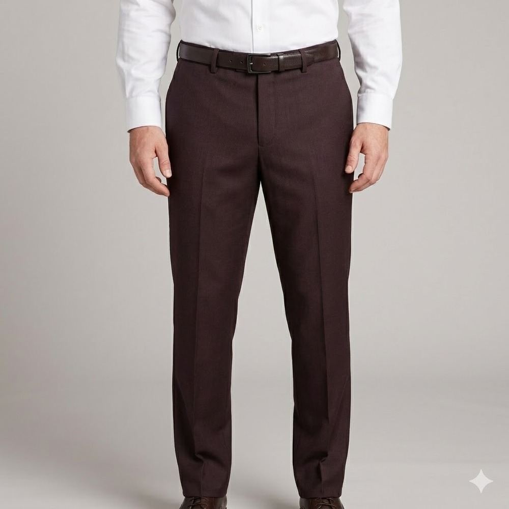 Bachrach Dress Pants Flat Front Poly-Blend Burgundy 36x34 EUC